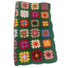 Vintage Handmade Granny Square Afghan Blanket Crochet Multicolor Lap Blanket