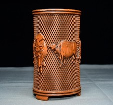 Exquisite Small Leaf Boxwood Five Ox Pen Holder Ornament