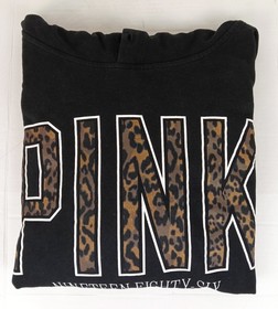 Victoria's Secret VS PINK Pullover Hoodie Leopard Logo Black Small S