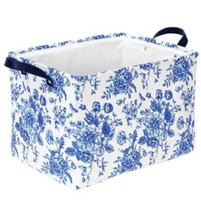 FYSUIMU Blue Floral Storage Basket Vintage Flower Collapsible Canvas Organize...