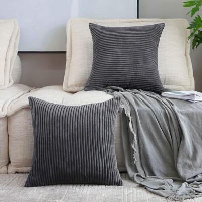 Versatile 24x24 Plush Velvet Pillow Covers - Set of 2 in Striped Dark Grey