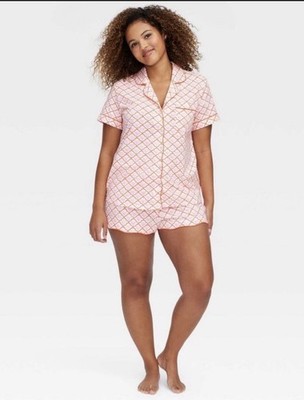 NWT size S Roller Rabbit x Target Geo Hearts Pajama Set Pink White  