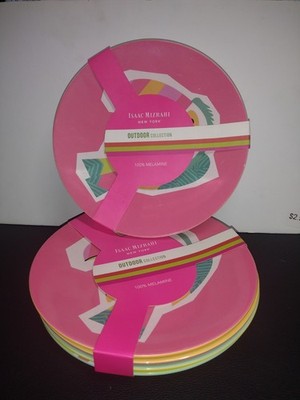Set Of 8 Pink Flamingo Salad Plates Melamine 9'' Isaac Mizrahi NY,,,  NEW