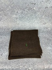 Polo Ralph Lauren 100 Merino Wool Brown Knit Scarf Classic Winter Embroidered