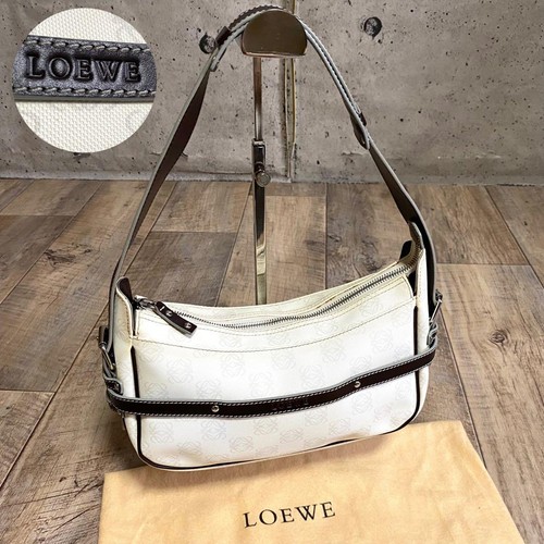 LOEWE Anagram Leather One Shoulder Mini Tote Bag Off White Brown Sale Authentic