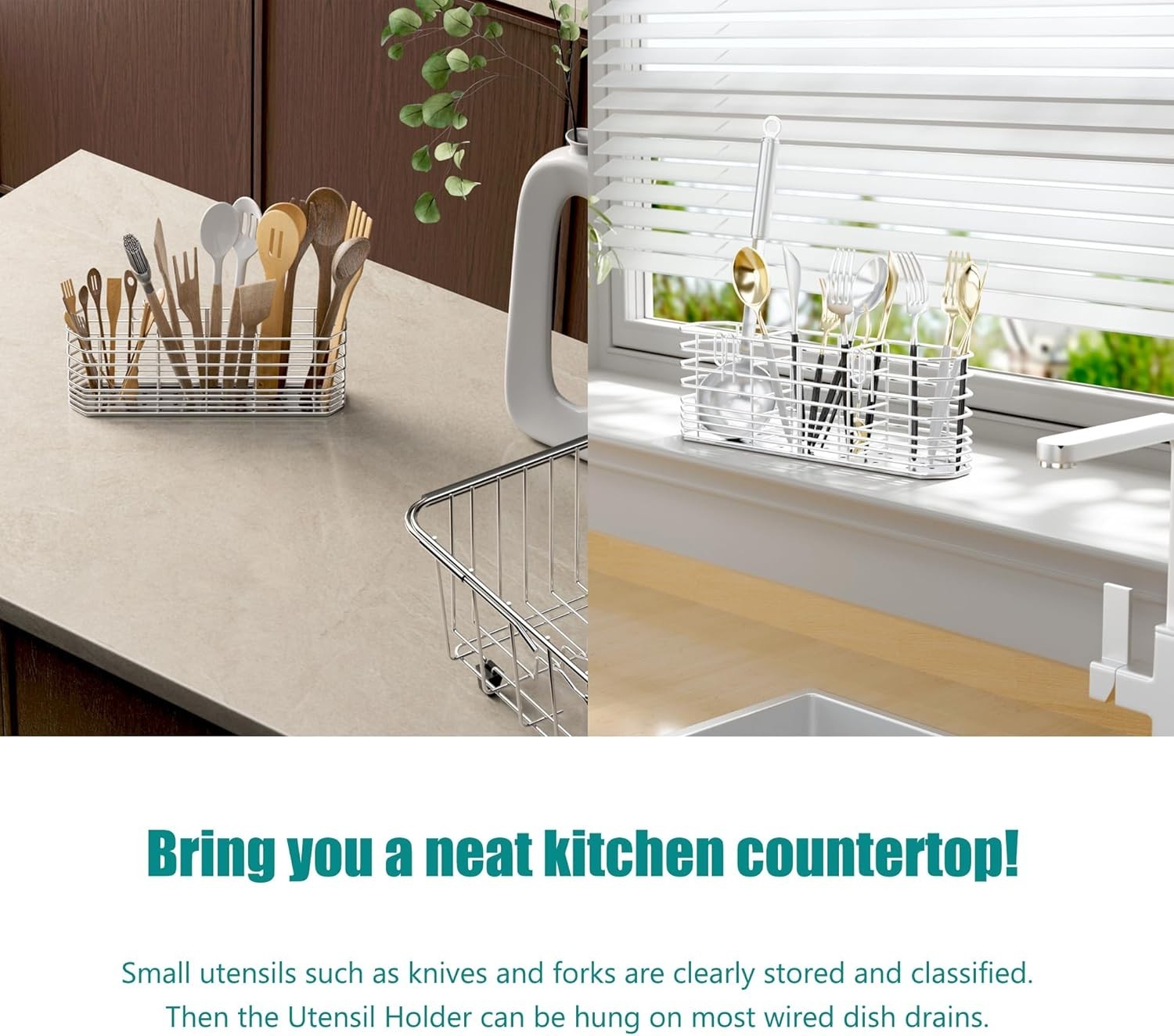 Utensil Drying Rack for Kitchen Counter Silverware Holder and Cutlery Rust Proof