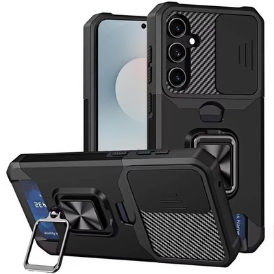 For Samsung S26 6.3'' Case Multi-Use Card Holder with Lens Cover + Tempered Glass