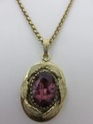 Vintage Whiting & Davis Purple Rhinestone Pendant Necklace Rolo Link Chain 21" — photo 4