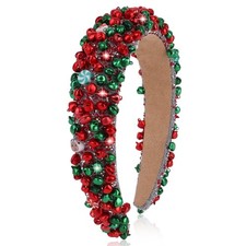 Christmas Padded Headband for Women Girls, Red and Green Thick Holiday Hair A...
