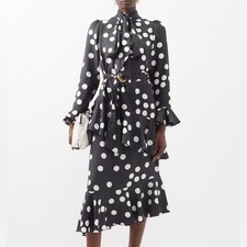 NWT Zimmermann Confetti Tie Neck Midi Dress in Black and Cream Polka Dots