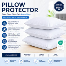 6 Pack Zippered Pillow Protectors Waterproof Soft Quiet Breathable Pillow Covers