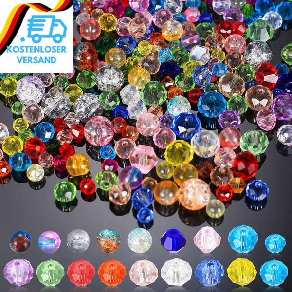 1300 StüCk Glasperlen Zum AuffäDeln, 8/6/4Mm Bunte Kristallperlen Zum AuffäDeln,-image