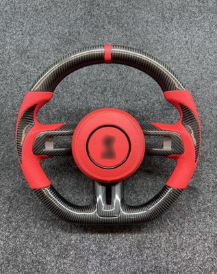 Customized Red Real Carbon Fiber Steering Wheel For Ford Mustang GT V6 2015-2023
