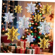 3D Hanging Snowflake Decorations for Christmas Tree, 36pcs Iridescent and Gold