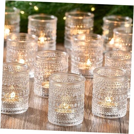 24 Pack Clear Glass Votive Candle Holders for Floating Candles Vintage Style
