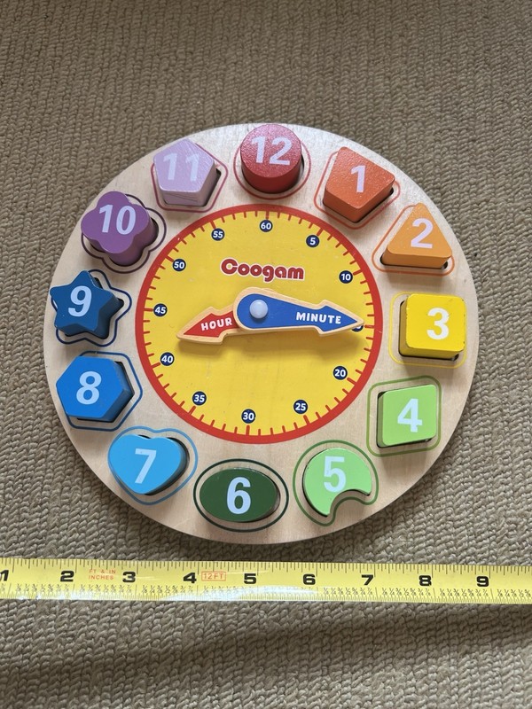 Coogam Wooden Shape Color Sorting Clock Teaching Time Number Puzzle