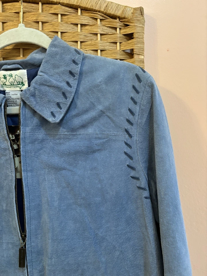 Vtg Blue Suede Jacket w/ Sunflowers Sz Small The Quaker Factory Embroidered - Image 3 of 4