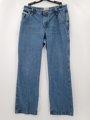 Schmidt Workwear Jeans Mens Size 8x30 Color Blue Logo Denim 5 Pocket Button Zip