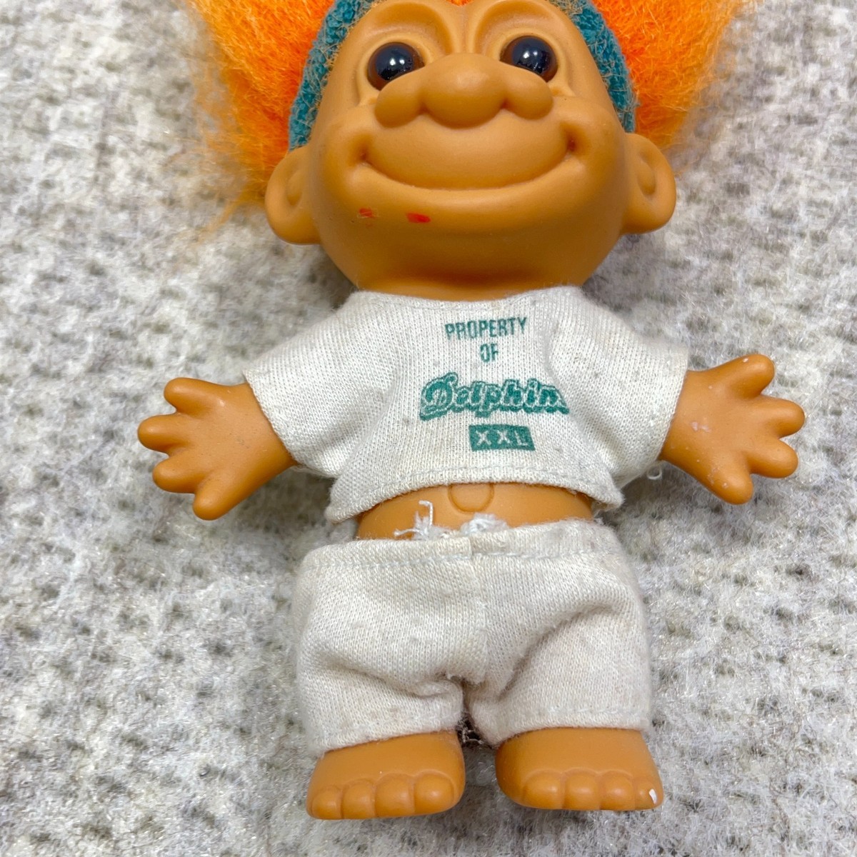Vintage MIAMI DOLPHINS Troll Doll Figure NFL FOOTBALL Orange Hair