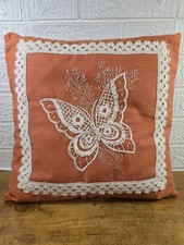 VTG/ Retro 16" Hand Stitched Decorative Butterfly Pillow, Zipper Cover, Preowned