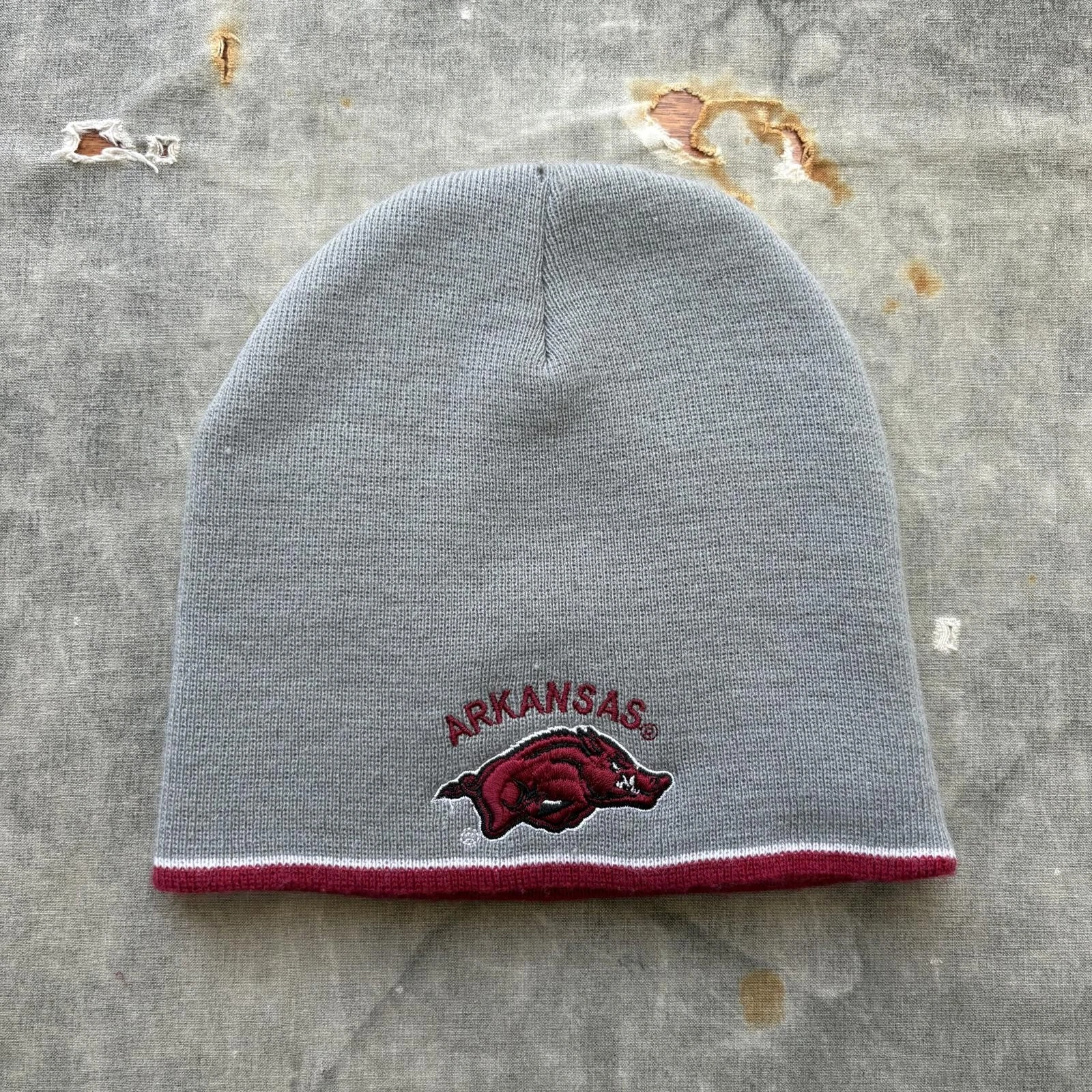 Vintage Y2K Arkansas Razorbacks Striped Embroidered Beanie