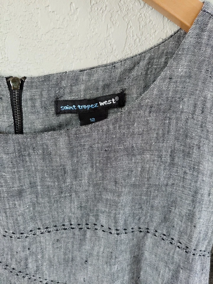 Vestido vaina gris sin mangas Saint Tropez West para mujer talla 12 lino negocios Foto 3 de 4