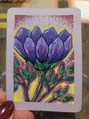 ACEO ''Punky Purple'' Mini Floral Acrylic Paint Marker Drawing Signed Collycr 2026