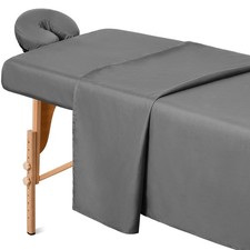 Massage Table Sheets 3 Piece Microfiber Waterproof Fitted Flat Face Cradle Gray