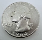 1964 Denver Mint USA Washington Quarter Dollar 90% Silver 25c Coin Mint D A06