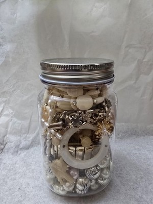 Mystery Jewelry Jar Vintage Gold And White Tone