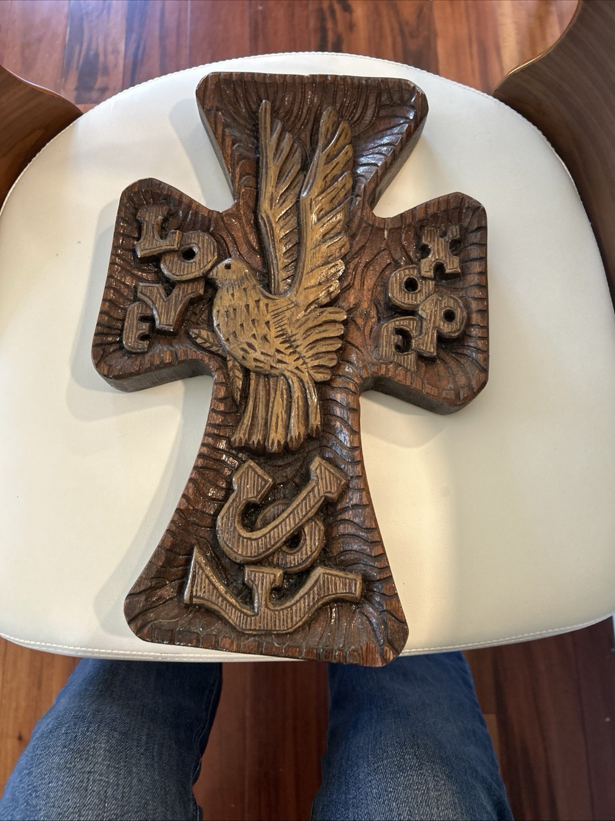 Vintage Hand Carved Cross Santino Philippines Guijo Wood Mcm  14“ X 9“ X 2“