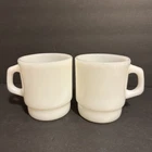Lot Of 2 Vintage Anchor Hocking Fire-King Stackable Mugs Cup Milk Glass White