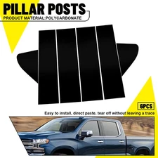 For 2019-24 Chevrolet Silverado GMC Sierra Black Window B Pillar Posts Door Trim