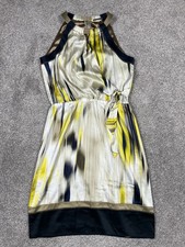 Elie Tahari Dress Womens 6 Silk Stretch Satin Mini Yellow Abstract Event Party