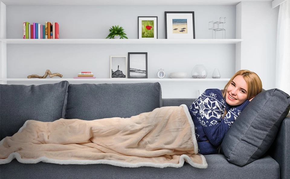 Sherpa Throws Blanket  Mink Flush Fleece Couch Blanket Reversible Bed Throw - Image 2 of 4