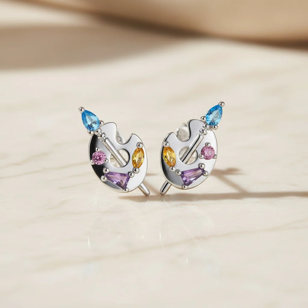 Painters Palette Earrings | Sterling Silver Stud Earrings | Creative Artist Gift