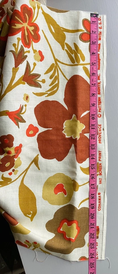 De Colección Años 60 70 Cohama Tropical Mod Floral Naranja Tela de Lino 4 Piezas 24” x 55”w Foto 4 de 4