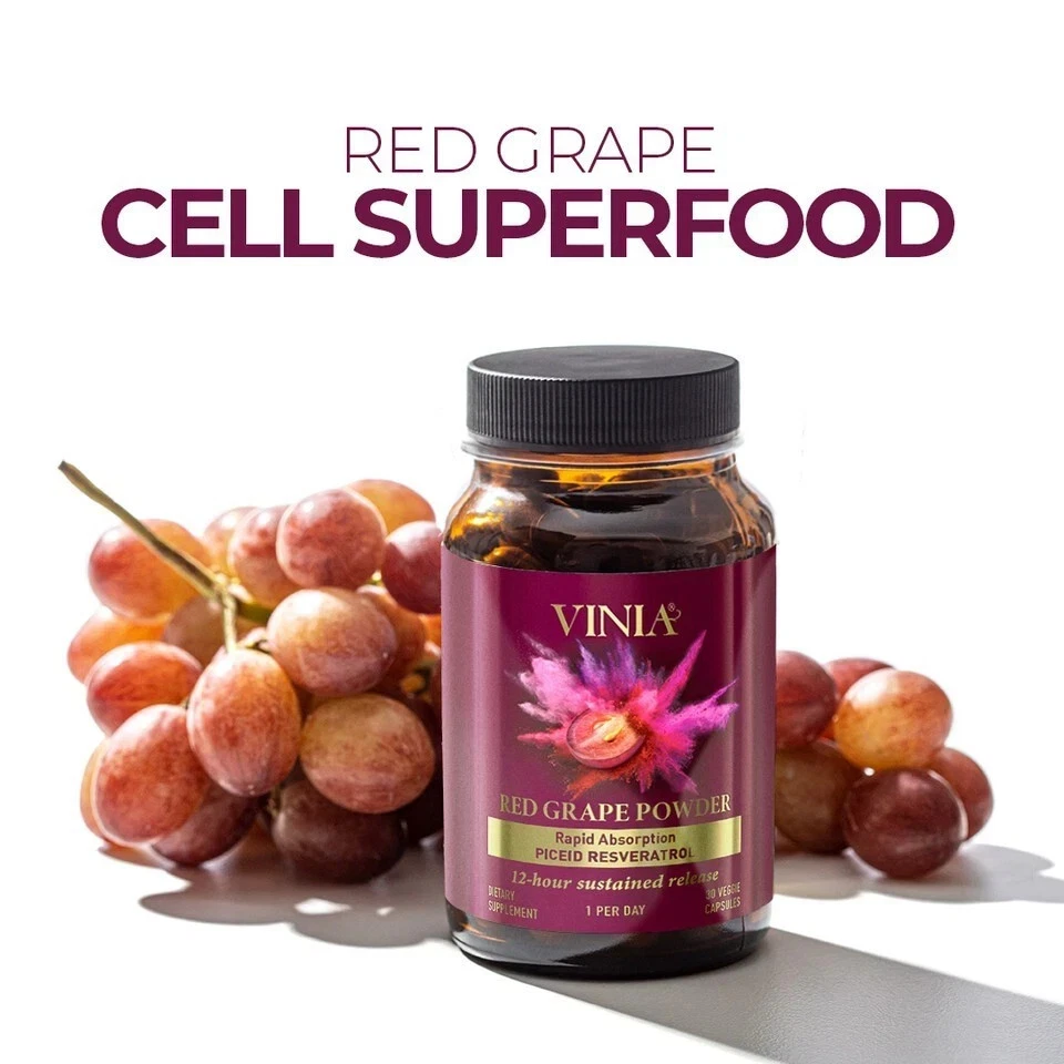 Vinia Red Grape Powder Rapid Absorbtion Piceid Resveratrol 60 Capsules 5 pack - Image 4 of 4