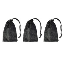 3 Pcs Small Nylon Mesh Drawstring Bags Black 3.9x5.9 Inch with Cord Lock Travel