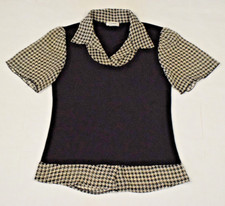 Vintage Top Carducci Size S 80s Thin Black Rayon Houndstooth Layered Look