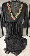 Shein Black 56" Long Lace Dress Floral Print Stitching around V Neck Pink L 8/10