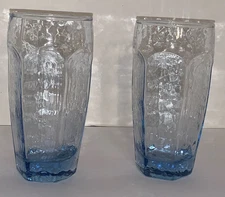 LOT OF 2 Vintage BLUE Libbey CHIVALRY Beverage Glasses 6 1/4" Tall