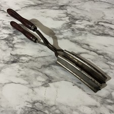 ANTIQUE HAIR STYLING STOVE TOP CURLING IRON CRIMPER WAVE STEEL WOOD HANDLES