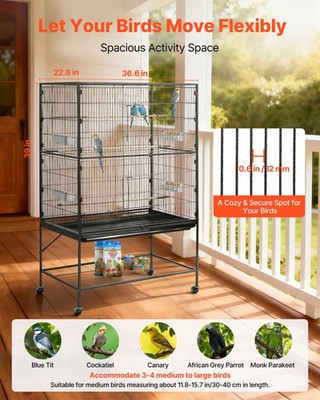 Bird Cage, 36.6 x 22.8 x 59.5 inch, Flat Top, Wrought Iron Bird Flight Cage wit