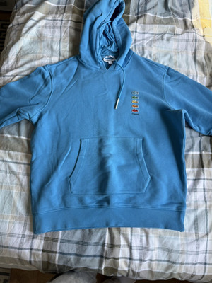 Lacoste x Polaroid Kapuzenpullover Hoodie Blau Gr. L Logo Kängurutasche