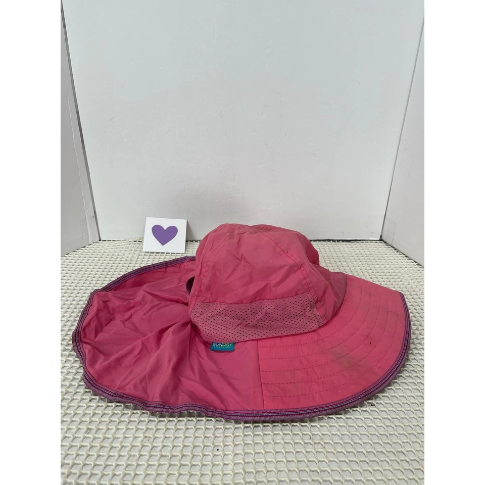 Domingo Tarde Niños Rosa Sol Sombrero 5-12 Ala Ancha Cuello Solapa Exterior Playa Jugar Foto 2 de 4