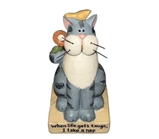 Vintage Suzie Skoglund Cat Nap Figurine When Life Gets Tough I Take A Nap Signed