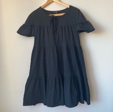 J. Crew Mini Dress Women’s Sz XS Black Tiered Boho Broken-In 100% Cotton Flutter