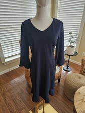 Talbots Flounce Refined Ponte Sheath Dress Women’s Size 4P Navy Blue 