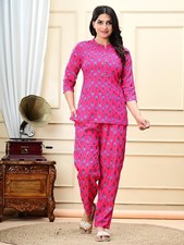 Indian Bollywood Co-Ord Set for Women's Tunic Kurti  Pant Set Printed Dress